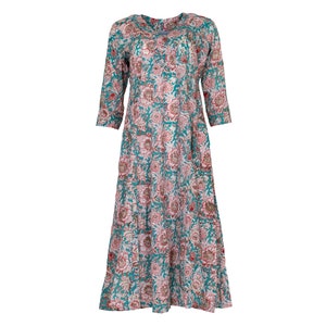 SALE SATTYAM DRESS All sizes Turquoise Floral design 100% cotton image 2