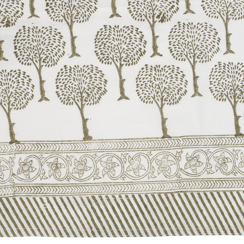 Block printed TABLECLOTH Olive Green Tree design Hand Block Printed, Cotton, Machine Washable, Rectangle image 2