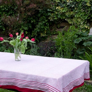 LIGHT COTTON TABLECLOTH Red Dots on White background Block Printed, Multi Purpose, Colourful, Rectangle, Sarong image 1