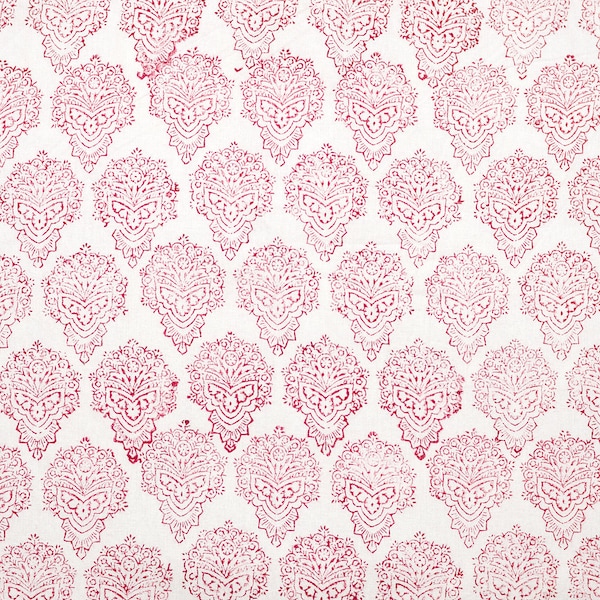 COTTON FABRIC DESIGN 19 - Hand block printed thicker cotton with red motif.