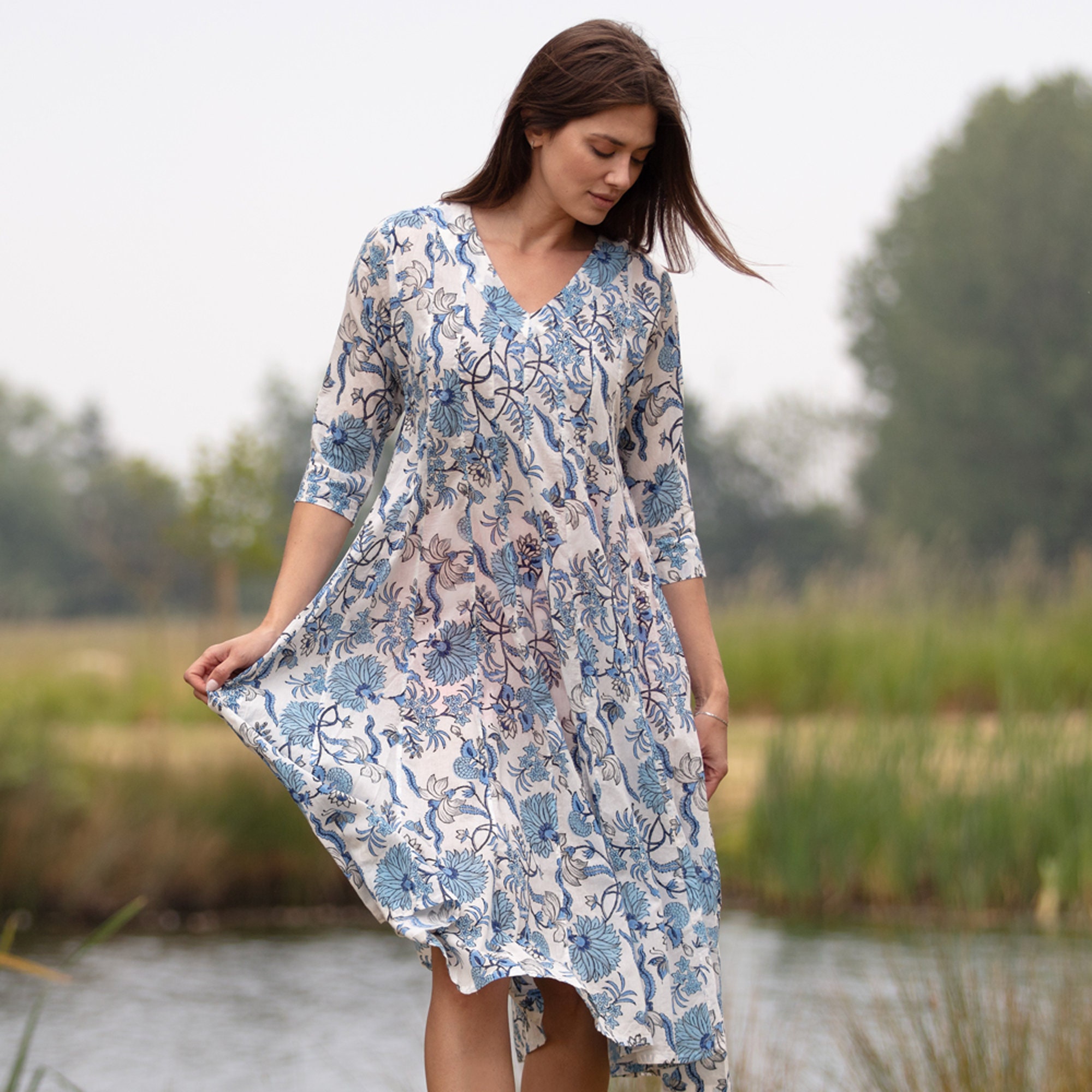 china blue and white dress Halter Top Blue & White Porcelain Pattern Chinese Style Evening Dress Blue / 6XL main image 0