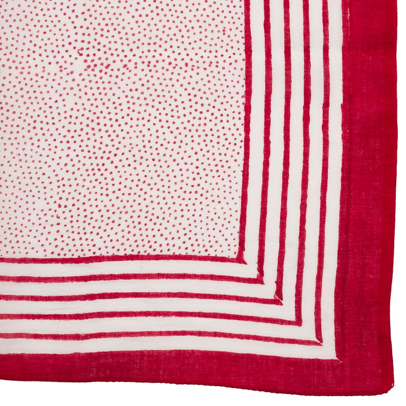 LIGHT COTTON TABLECLOTH Red Dots on White background Block Printed, Multi Purpose, Colourful, Rectangle, Sarong image 2