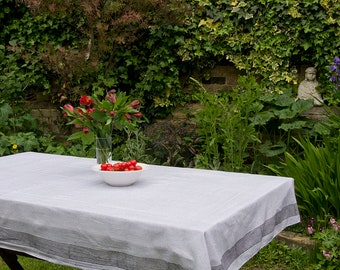 LIGHT COTTON TABLECLOTH - Black Fine Zigzag on Off White background - Block Printed, Multi Purpose, Rectangle, Sarong, Beach Coverup