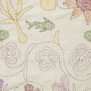 VINTAGE TEXTILE Small Vintage Kantha with silk embroidery image 2