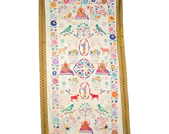 VINTAGE TEXTILE - Vintage Cover with Ganesh and &#39;Goodluck&#39; design on cotton.