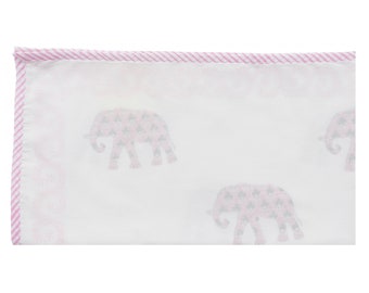 BABY DOHAR BLANKET - Hand Block Printed Pink Elephant Dohar - For Baby/Baby Gift/Baby Shower Gift/Soft Cotton Baby Blanket