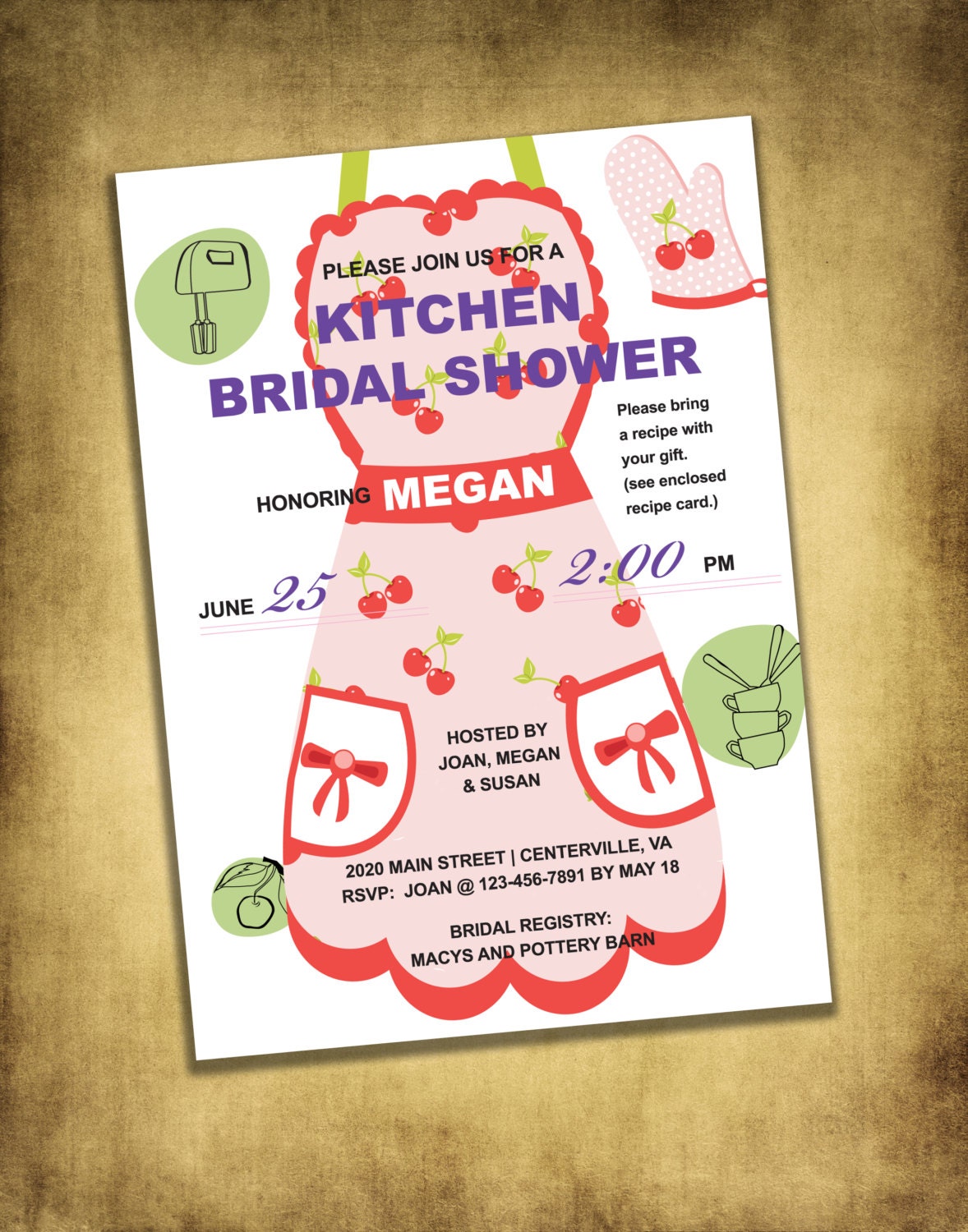 Bridal Shower Kitchen Theme Invitation 5 X 7 printable With Etsy