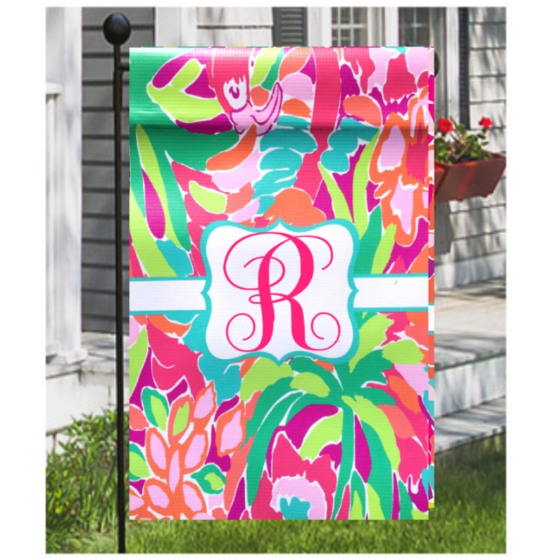 Flamingo Garden Flag Personalized Initial Garden Flag Etsy