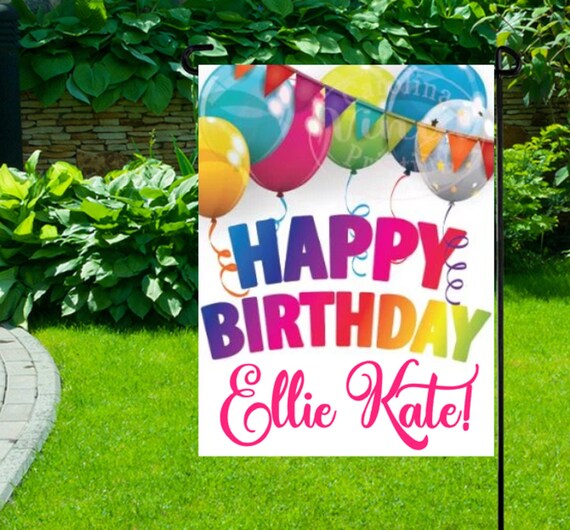 Personalized Birthday Garden Flag, Happy Birthday VINYL Flag, Boy's Birthday, Girl's Birthday, 1st birthday, Birthday Balloons , Party Decor Il_570xn