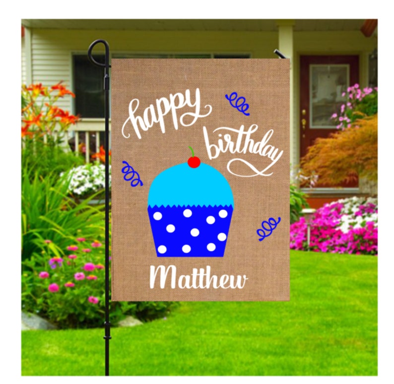 Cupcake Personalized Garden Flag Happy Birthday