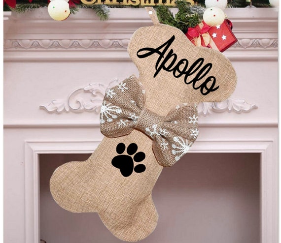 Dog Bone Stocking, Dog Christmas Stocking, Faux Burlap Dog Stocking ,Personalized Bone Stocking ,Custom Pet Stocking, 16x8 Inch Dog Stocking Il_570xn