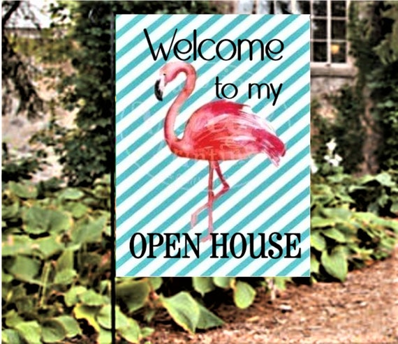 Open House Signs Flamingo Garden Flag Flamingos Flag Welcome