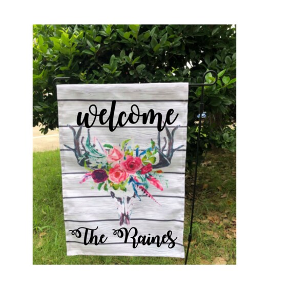 Personalized Garden Flag Antler And Floral Bouquet Flag Custom