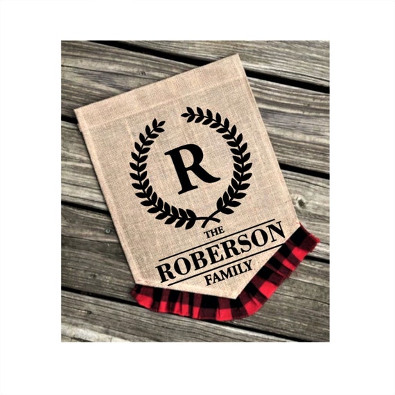 Initial Family Name Flag Plaid Burlap Yard Flag Split Initial