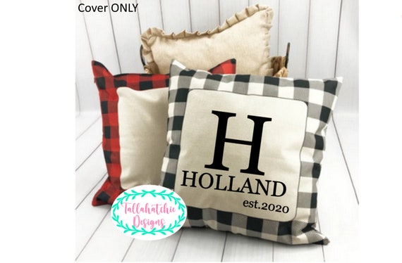 Plaid Pillow Cover, Black Buffalo Plaid Pillow,Fall Pillows, Home Decor, Personalized Pillow ,Throw Pillow, Monogram initial Pillow Il_570xn