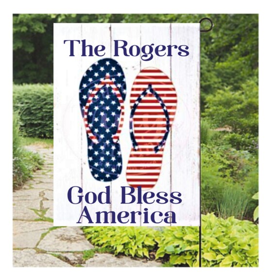 Patriotic Flip Flops Garden flag, Flip Flop Flags, God Bless America , Welcome Flag, Personalized Patriotic Flag, Summer Flip flops Flag Il_570xn