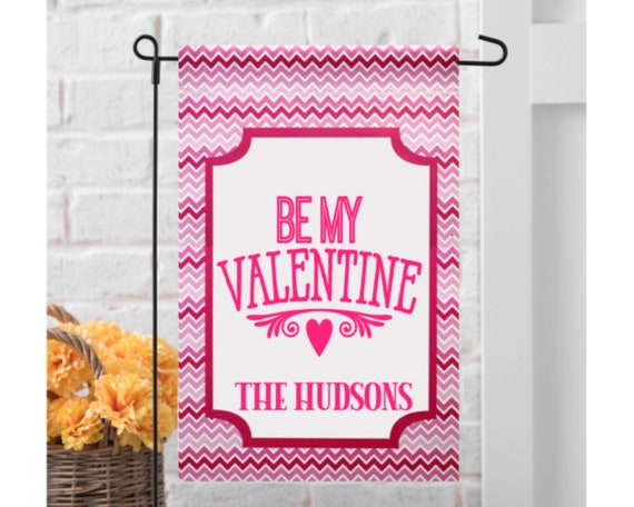 Be My Valentine Garden Flag ,Pink Chevron VINYL Yard Flag , Pink Hearts Flag, Spring garden Flags, Valentine Gift Il_570xn