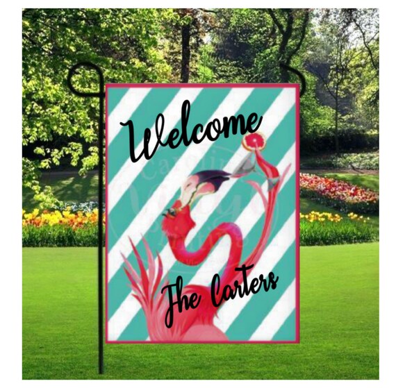 Pink Flamingo Garden Flag Personalized Flags Tropical Decor Etsy