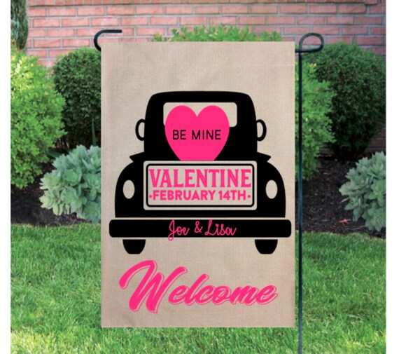 Valentines Day Flags, Valentine Truck Garden flag, Valentine's day Gift, Personalized Valentine Flag, Pink Truck Flag, Red Truck Flags Il_570xn