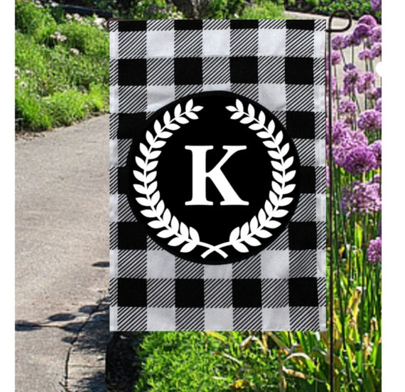 Buffalo Plaid Initial Garden Flag Spring Garden Flag Black Plaid