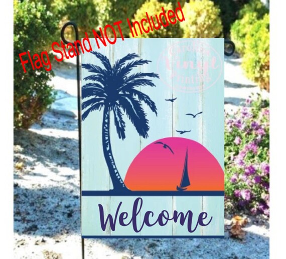 Summer Beach Flags Nautical Garden Palm Trees Pool House Flag Personalized Vinyl By Tatchie Designs Catch My Party - Personalized Nautical Garden Flags Summer Beach Flags Nautical Garden Palm Trees Pool House Flag Personalized Vinyl By Tatchie Designs Catch My Party - Personalized Nautical Garden Flags
