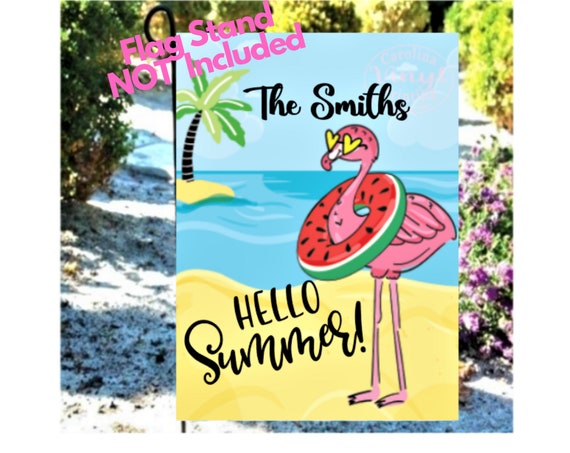 Pool Flags, Flamingo Flags, Summer Garden Flags, Personalized Flamingo Flag , Pink Flamingo, Hello Summer ,Welcome Flags, VINYL Flags Il_570xn