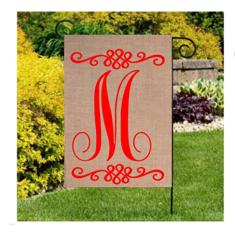 Monogram Initial Flag Burlap Initial Garden Flags Home And Etsy