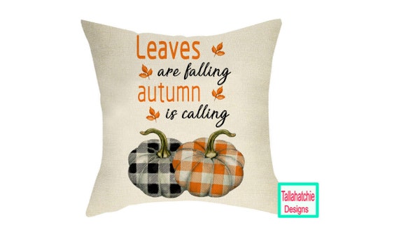 Autumn Leaves Pillow Cover, Pumpkin Pillows, Fall Pillows, Throw Pillow Cover, Farmhouse Pillow, 18 x 18 Inch pillow Il_570xn