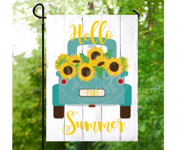 Summer Garden Flags, Sunflower Yard Flag ,Truck Flags, Hello Summer Sign, Personalized Flags, Vinyl Banners, Sunflowers Decor Il_570xn