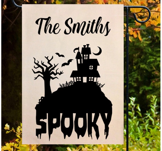 Haunted Mansion Garden Flag, Spooky Halloween Flags, Halloween Yard Flag, Fall Flags, Personalized Haunted House Flag Il_570xn