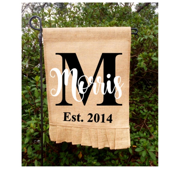 Wedding Flags Initial Garden Flag Personalized Burlap Flag Est