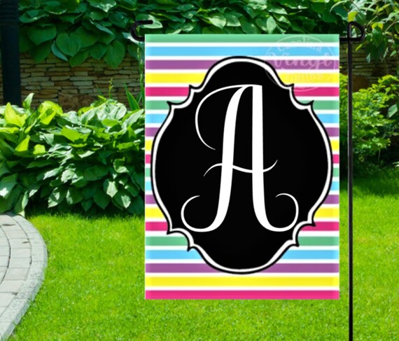 Spring Stripe Initial Garden Flag, Spring Flags, Personalized Flag, Stripe Yard Flag, Family Name Flag, Monogram Initial ,Easter Flag Il_570xn