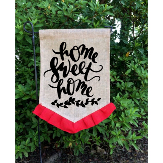 Home Sweet home garden Flag, Red Ruffle Flag, Curb Appeal, Garden Decor, Gift for the Home, Christmas Gift Idea, Burlap Fall garden Flags Il_570xn