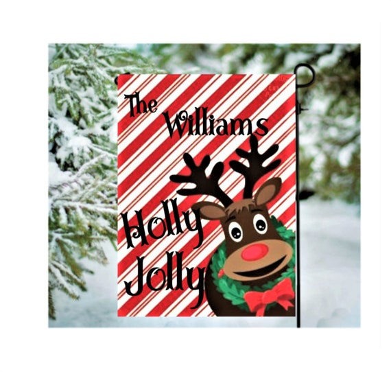 Christmas Reindeer Flag Peeking Reindeer Flag Holly Jolly