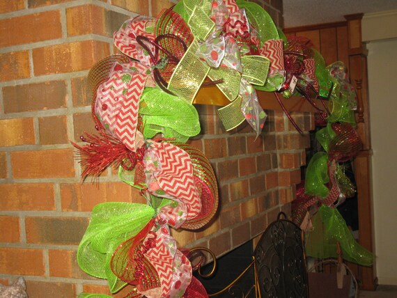 Christmas Mantle And Door Garland Pre Lit Red Green