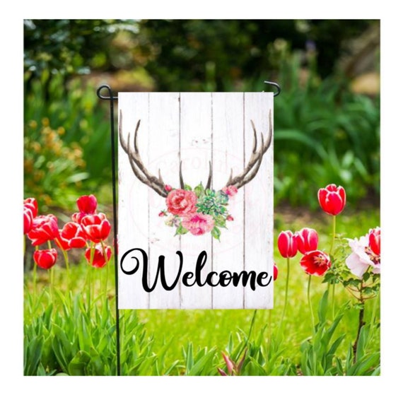 Welcome Garden Flags Spring Wedding Flags Antler Yard Flag Etsy