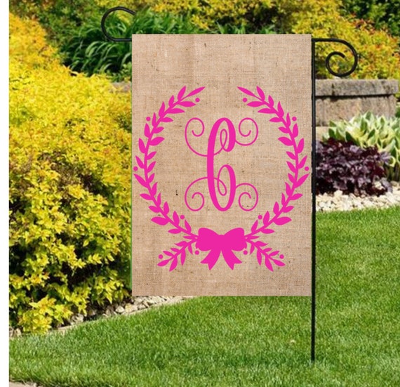 Initial Flags, Wreath Initial Flag, Spring garden flags, Monogram