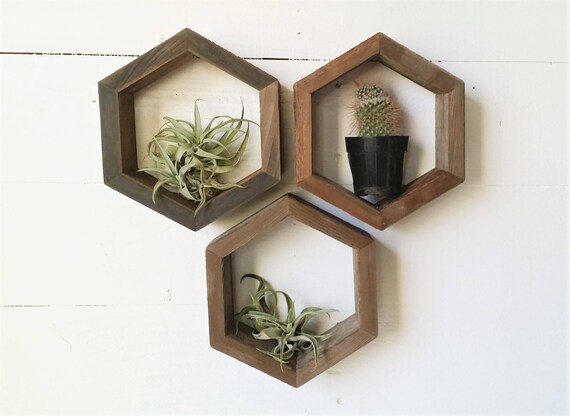 Reclaimed Wood Hexagon Honeycomb Shelf Set Of 3 Image 0