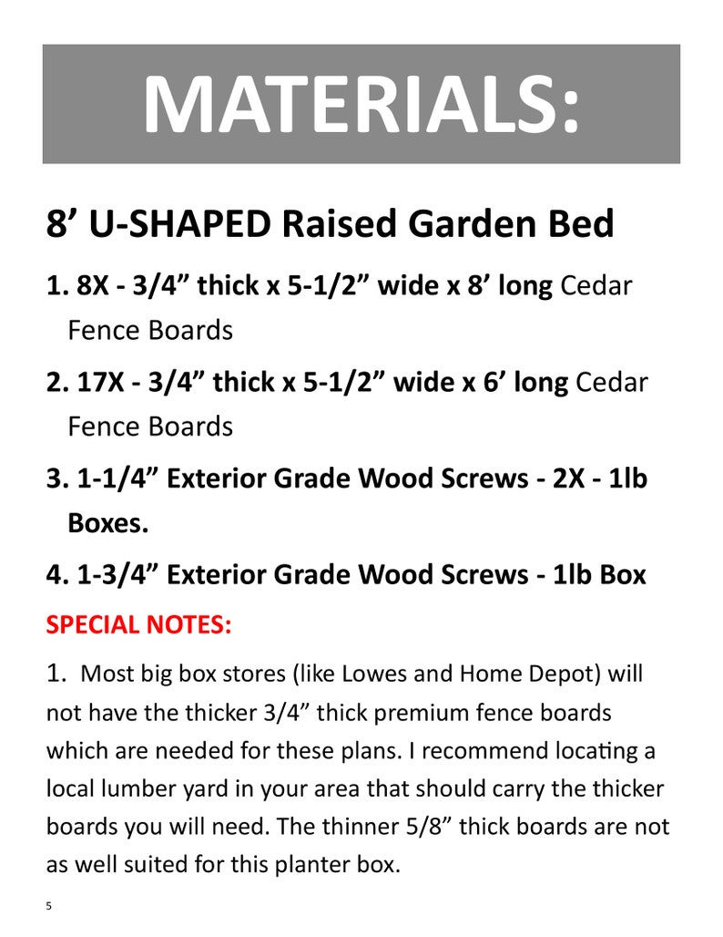 Cedar Raised Garden Bed Step by Step Plans 8ft U-shaped Garden Bed INSTANT DOWNLOAD PDF Plans image 7