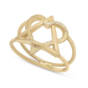 Solid 14K Yellow Gold Jewish Star Ring, Interlocking Heart & Star of David, Jewish Ring for Her, Bat Mitzvah Gift, Israeli Judaica Jewelry
