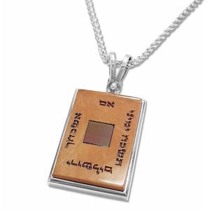 Sterling Silver Nano Bible Charm, Jerusalem Stone Biblical Verse Pendant, Rectangular Tanakh Hebrew Necklace, World&#39;s Smallest Bible Jewelry