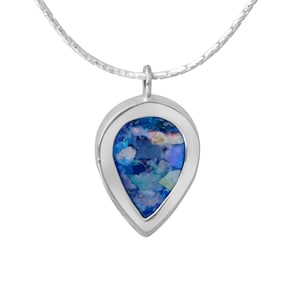 Roman Glass Pendant,Sterling Silver Teardrop Necklace,Small Drop Silver Pendant,Ancient Roman Glass Jewelry,Blue Roman Glass,Israel Jewelry