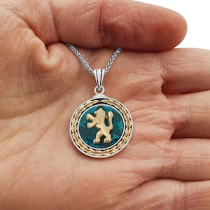 Silber und Gold Löwe von Juda Anhänger Eilat Stein Schmuck
