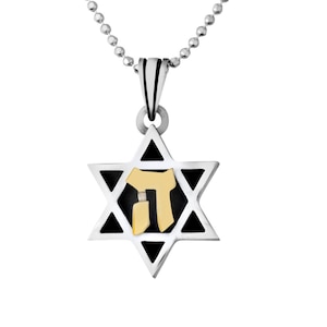 Colgante de plata de ley y estrella de oro de 14 quilates de David, collar hebreo del nombre del Señor (ה), joyería de cadena Judaica de la letra judía, regalo de Bar Mitzvah