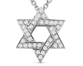 18K White Gold Star of David Pendant,Diamond Studded Jewish Star,Diamond Lined Magen David Necklace,Judaica Jewelry,Gift from Israel for Her