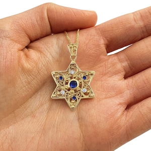 14K Gold Jewish Star of David Judaica Necklace