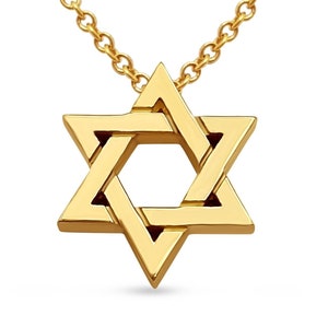 14K Solid Yellow Gold Star of David Necklace, Classic Gold Jewish Star Charm, Thick Magen David Pendant, Judaica Jewelry Gift from Israel