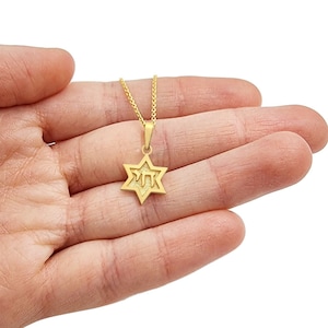 Small 14K Gold Star of David Pendant, Gold Chai Hebrew Letters, Jewish Jewelry from Israel, Solid Gold Magen David Charm,Dainty Jewish Star