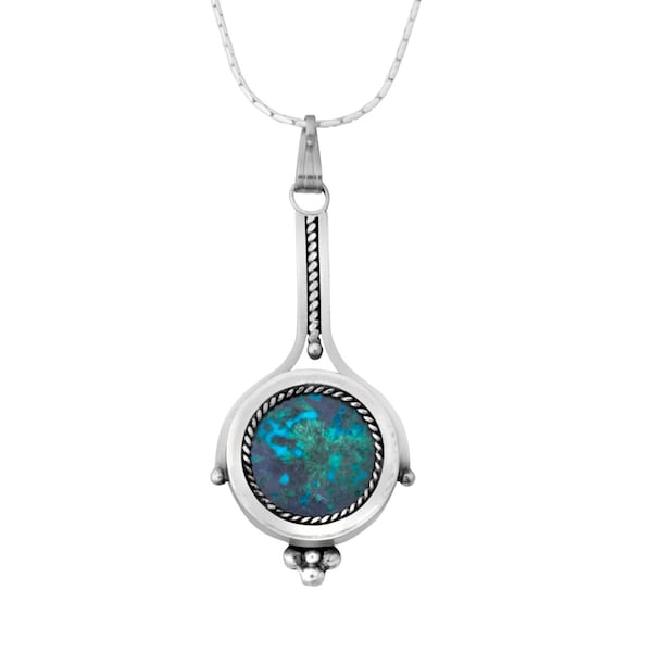 Pendentif pierre d'Eilat en argent sterling, collier pierre d'Eilat bleu-vert, bijoux Israël, pierre du roi Salomon, cadeau unique pour elle, pierre gemme sarcelle