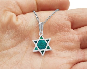 Silver Jewish Star of David Eilat Stone Necklace